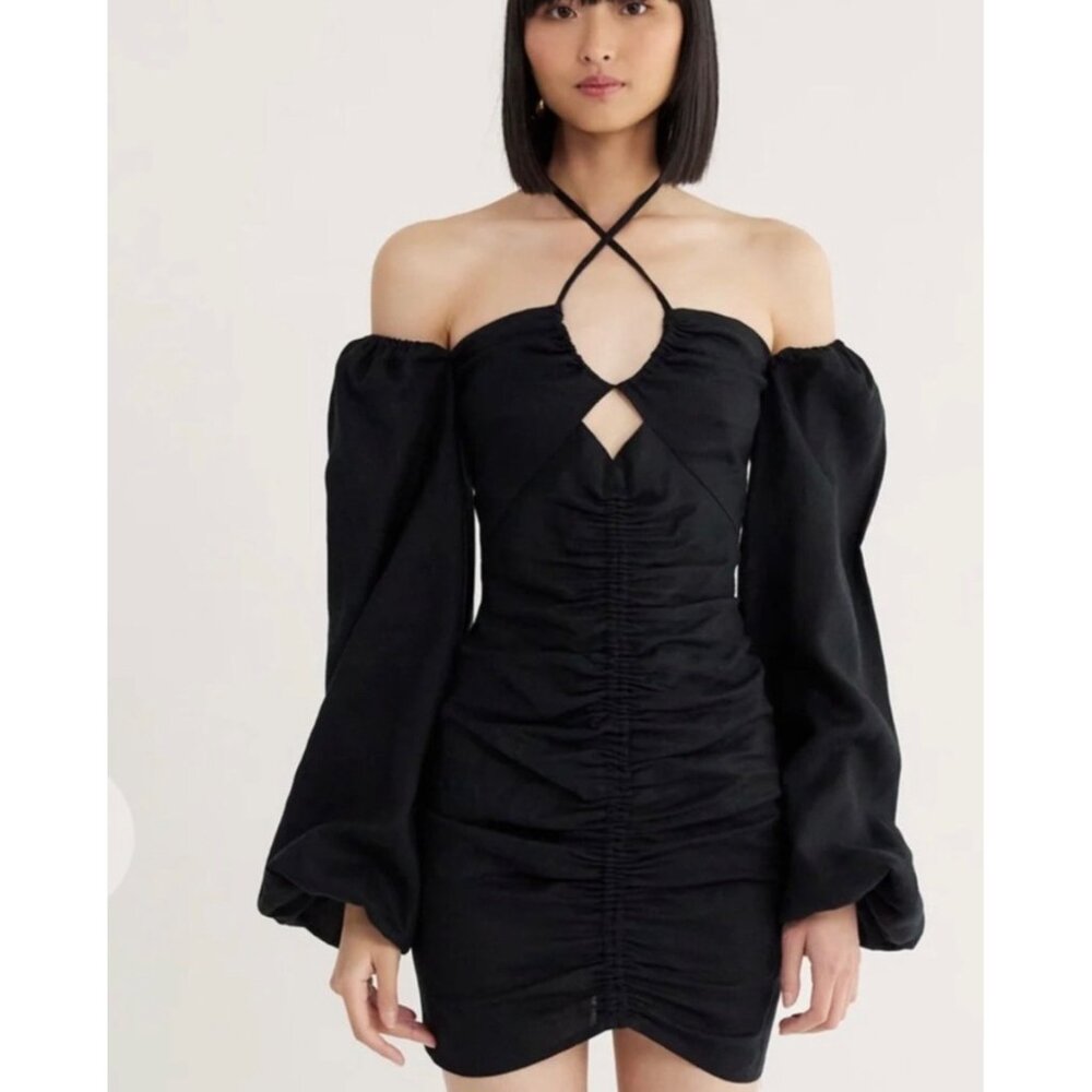 Rumer The Label Black Cut Out Linen Mini NWT Small